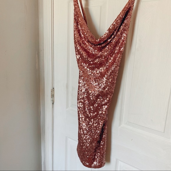 Rose Gold Sequin Body Con Fashion Nova Dress - Picture 2 of 5